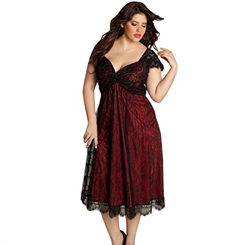 Plus Size Dress, AgrinTol Plus Size Women Sleeveless Lace Long Evening Party Prom Gown Formal Dress (5XL, Red) - Thumbnail 2
