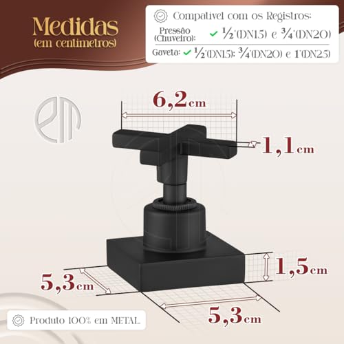 Acabamento Registro Quadrado Cruzeta Preto Chuveiro Padrão Deca