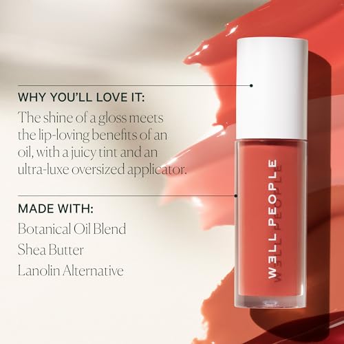 Well People Lush Lip Tinted Oil, Moisturizing Lip Oil For Nourishing & Conditioning Lips, Adds Sheer Color, Vegan & Cruelty-free, Soft Peony