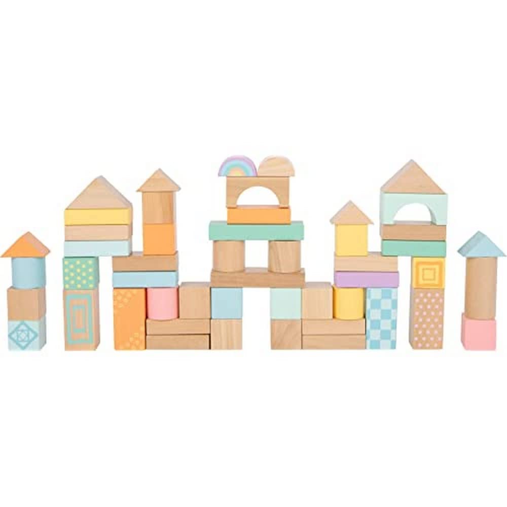 Small Foot 11722 Wooden Building Blocks Pastell for toddlers, 50-piece set of shapes, for ages 12+ months