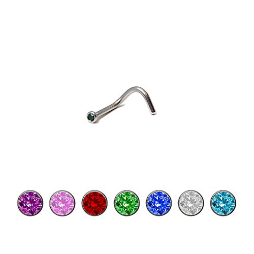 7-Piece Nose Screw 2mm Gem diffrent colors -Surgical Steel 18ga-1/4