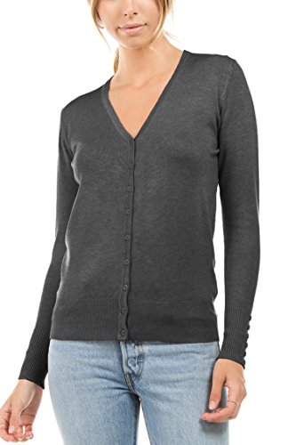 Cielo Women's Long Sleeve Cardigan – Solid Color, V-Neck, Decorative Sleeve Buttons, Regular Fit - View #7