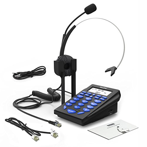 Corded Phone with Headset,Valoin Hands-free Corded Telephone with Noise Cancellation Headphone& Compact Dialpad for Call Center House and Office Business (Blue-B)