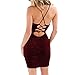 Antopmen Women's V Neck Spaghetti Strap Gold Velvet Dress Sleeveless Bodycon Dress (Small, WineRed)