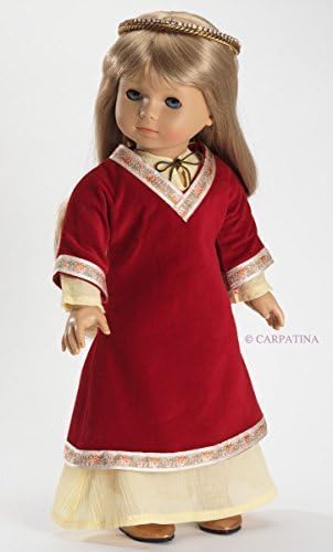 Carpatina Dolls Medieval Renaissance Princess Red Dress & Chemise Fits 18" American Dolls, Red/Yellow