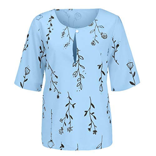 Women's Sexy Tops 2019,Plus Size Women V-Neck Printing Middle Sleeve T-Shirts Easy Tops Blouses Under 10 Dollars Blue