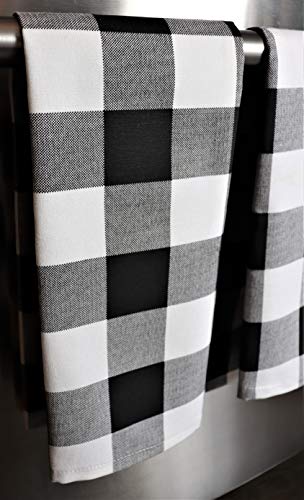 Crabtree Collection Dishcloth/TeaTowels 100% Cotton Hand Towel Set of 2-18" x 28" (Black Buffalo Check)