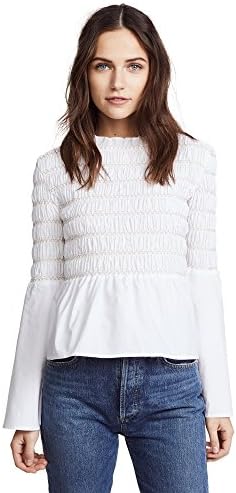 endless rose Women's Smocked Poplin Top, Off White, Small