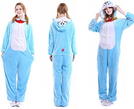 Sumimall Unisex-Adult Cosplay Piece Suits Cartoon Christmas Costume Pajamas Hoodie Sleepwear Nightwear Plus Size Doraemon S
