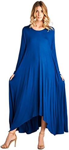12 Ami Solid Long Sleeve Pocket Loose Maxi Dress (S-XXXL) - Made in USA