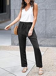Acelitt Womens High Waisted Linen Pants Drawstring