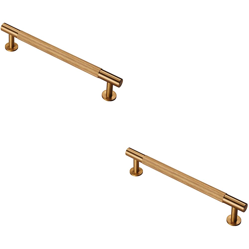 2 Pack | Knurled Bar Door Pull Handle - 190 x 13mm - 160mm Fixing Centres - Satin Brass | Designer Cabinet Pull Handle - Wardrobe Cupboard Door Handle - Suitable for Lightweight Internal Doors