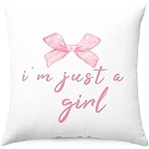 THDSE Pink Bow Coquette Trendy Pillow Covers, Preppy Room Decorative Throw Pillow Covers 18x18, Just A Girl Room Decor Pillow Cases for Home Bedroom Couch Girl College Dorm