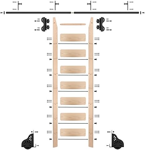 QG Rolling Ladder Kit with 8' Maple Ladder and 8' of Railing, Black
