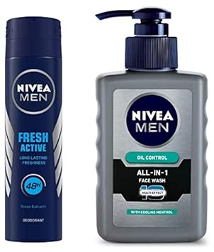 NIVEA MEN Deodorant, Fresh Active Original, 150ml & MEN Face Wash, All-in-One Oil Control,