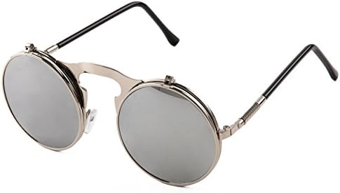 Pession Small Retro Steampunk Circle Flip Up Glasses / Sunglasses