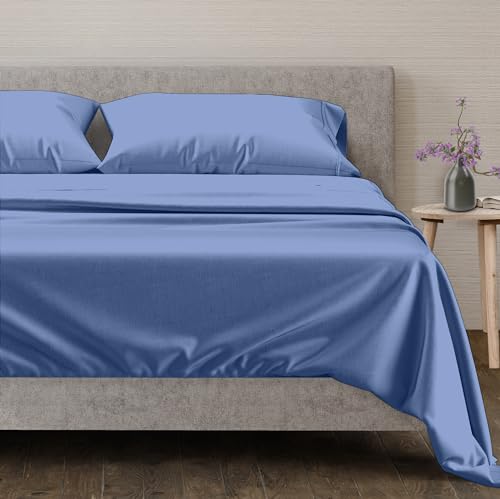 Mayfair Linen 100% Egyptian Cotton Sheets Full Size Bed Set - 4 PC 600 Thread Count Full Sheets Set Egyptian Cotton (Deep Blue), Extra Soft, Cooling, 16