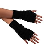 Knitted Fringe Warm Gloves,Morecome Women Girl Diamond knitted gloves (Black)