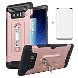 Phone Case for Samsung Galaxy Note 8 and Tempered Glass Screen Protector Cover with Card Holder Wallet Stand Kickstand Cell Accessories Hard Heavy Duty Protective Glaxay Note8 S8 Cases Women Rose Gold