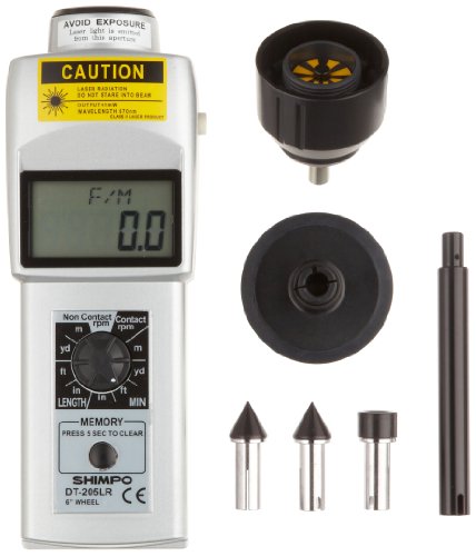 Shimpo DT-205LR Handheld Tachometer with 6" Wheel, LCD Display, 1rpm Accuracy, 6-99999rpm Range