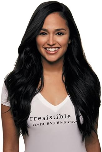 IRRESISTIBLE ME 1 piece Clip in Hair Extensions Jet Black (Color #1) - 100% Human Remy (Remi) Hair clip ins – Straight 1 Weft Set Clips - Signature Quad Weft - 18 Inches 60 grams (quad-1-18-60)