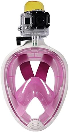 Full Face Snorkel Mask - Action Camera Mount - 180 Degree Panoramic View for Adults and Youth. Pink S/M