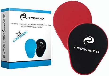 Core Exercise Sliders x2 Dual Sided Gliding Discs for Carpet or Hard Floors Ergonomically Contoured by Prometo