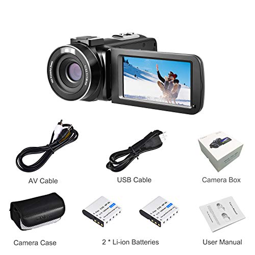 Video Camera Camcorder, FamBrow Full HD 1080p 24MP 3.0 Inch TFT LCD 270 Degrees Rotatable Screen 16X Digital Zoom Handheld Camera Recorder Camcorder Vlogging Video Camera for YouTube with 2 Batteries - Thumbnail 5