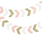 Ling's moment 10 Feet Tribal Banner, Arrow Banner, Paper Tribal Decoration Bunting for Wedding, Baby Shower, Event & Party Supplies, 42 pcs-(Gold+White+Pink)
