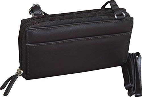 Paul &amp; Taylor Women's Leather Double Zipper Clutch Wallet &amp; Crossbody Bag (Brown)