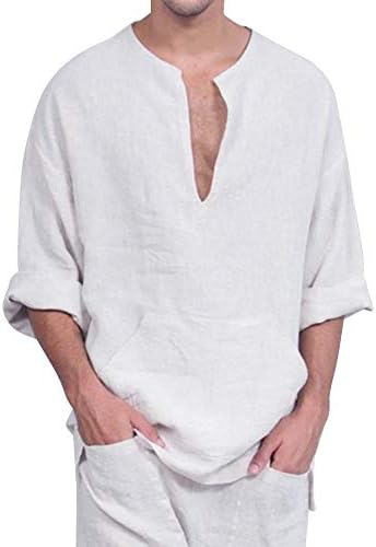 Men's Top Blouse T Shirt Tee Pollover Clearance Sunday77 Cotton Linen Loose Solid V-Neck Long Sleeve Fitness Sport Breathable