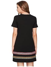 Romwe - Túnica de manga corta para mujer, estilo bohemio, con dobladillo bordado, holgada, informal, vestido