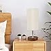 Hong-in Solid Wood Table Lamp Minimalist Design Bedside Nightstand Lamp with USB Charging Port Fabric Shade for Bedroom, Living, Study Room (Round)