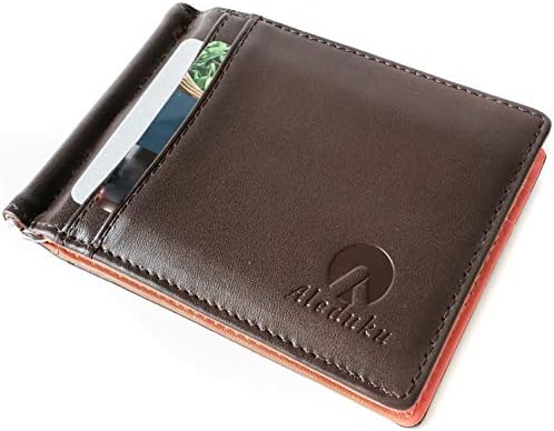 RFID Blocking Slim Bifold Genuine Leather Minimalist Front Pocket Wallets for Men with Money Clip