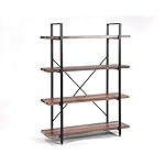O&K FURNITURE 4 Tier Bookcases and Book Shelves, Industrial Vintage Metal and Wood Bookcases Furniture,Vintage Brown