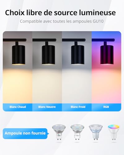 Gr4tec LED Ceiling Light with 2 Adjustable Spotlights, Modern Black Ceiling Spotlight, GU10 Spotlights and Rails, Indoor Wall Light for Kitchen, Bedroom, Hallway, Without Bulb