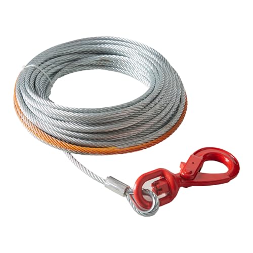 VEVOR Anschlagseil 9,5 mm x 15,2 m Stahlseil 67,6 kN Bruchfestigkeit des Kabels Forstseil mit Drehhaken Hebeseil Drahtseil Abschleppseil Ideal für ATVs UTVs Aut