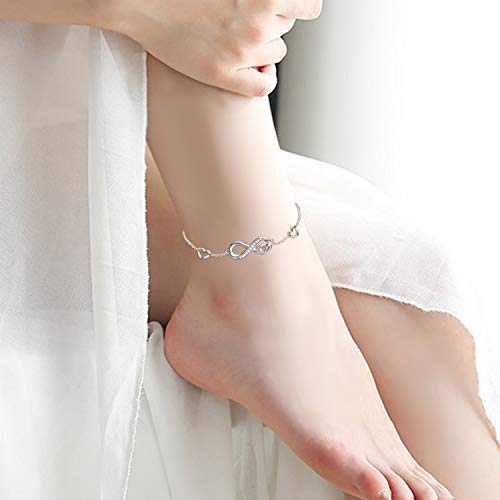 Soulmeet Sterling Silver Infinity Heart Ankle Bracelet With Diamond Cut Cubic Zirconia Cz For Women S925 Adjustable Foot Anklet Dainty Jewelry Pricepulse
