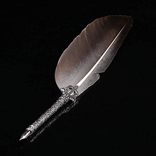 Handmade Dip Pen, English Calligraphy Feather Dip Quill Pen Writing Ink Set with 5 Replacement Nibs and Pen Nib Base for Stationery Gift(Black)