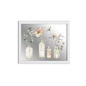 Stupell Industries Spring Country Florals in Vintage Jars White Framed Mirror, 11 x 14