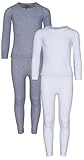 Snozu Girl\'s 2-Pack Thermal Warm Underwear Top and Pant Set, White/Dark Gray, Size 14/16'