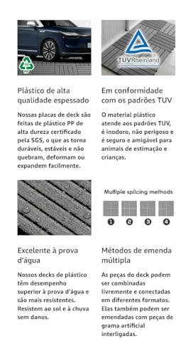 KIT 5 Deck Modular Plástico 30x30cm x 2cm Altura Piso Encaixe Rápido Antiderrapante Drenante para Piscina Jardim Varanda Banheiro (MARROM)