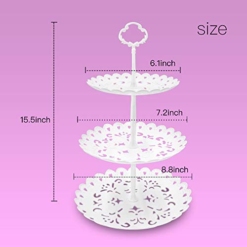 Imillet Two Pack of Three Tier Cake Stand and Fruit Plate Plastic Stand of White for Cakes Desserts Fruits Dried Fruit Candy Buffet Stand for Wedding Home Holiday Birthday Party (small)