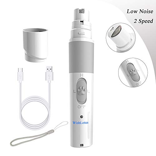 WishLotus Electric Pet Nail Grinder 2-Speed Quiet Trimmer USB Charging Nail Clipper with 3 Grinding Ports Suit for Dogs Cats Bird Rabbit and Other Animals (White)