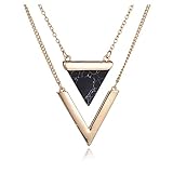 Defiro Layered Triangle Stone Necklace Marble Pendant V Shape Chain Women Jewelry Gold Tone