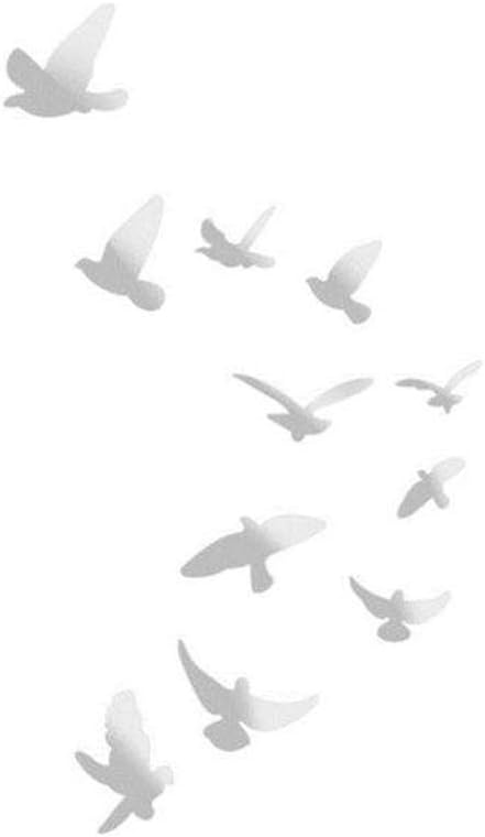 11Pcs 3D Bird-shaped Mirror Wall Stickers Fansy Acrylic Flower Cutting Mirror Bird Sticker Removable DIY Wall Sticker for Room Decoration - Silver