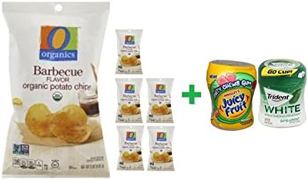 O Organics Organic Potato Chips Barbecue - 5 Oz ( 6 PACK )+ Fruity Chews Gum Watermelon 1/60 Count + Trident Go Cup Spearmint 1/60 Count (BUNDLE)