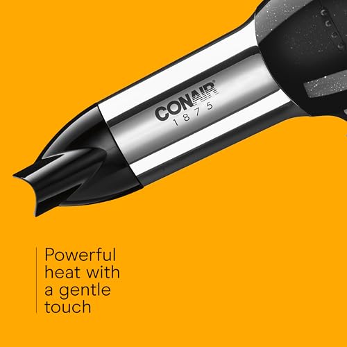Conair Hair Dryer, 1875W Full-Size Hair Dryer with Ionic Conditioning, Blow Dryer, Tourmaline Ceramic Technology for Quick Drying, Black/Chrome