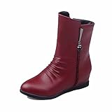 AalarDom Women's Solid Kitten-Heels Closed Round Toe PU Zipper Boots