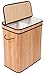 BirdRock Home Double Laundry Hamper with Lid and Cloth Liner | Bamboo | Natural | Easily Transport Laundry Basket | 2 Section Collapsible Hamper | String Handles